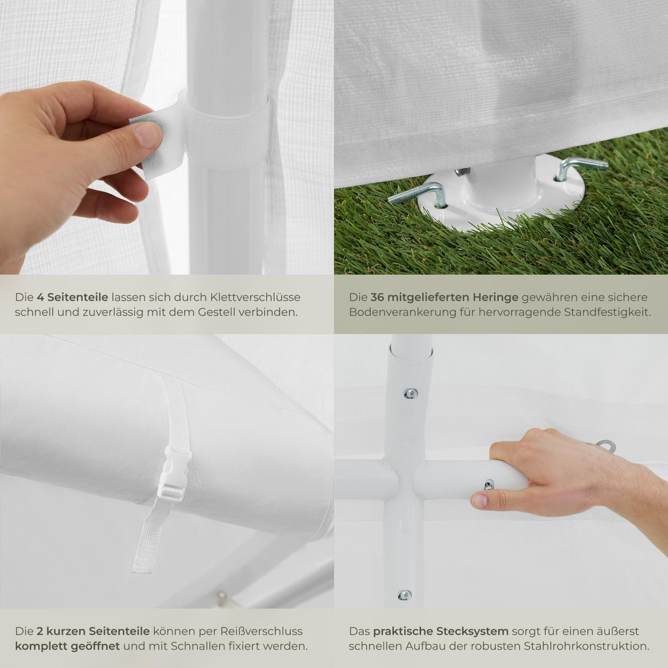 tectake® Pavillon, Partyzelt 4x6 m, 100% wasserdicht, Gartenpavillon mit 4 Seitenwänden, Festzelt mit UV-Schutz, Eventzelt, inkl. Erdnägel und Spannseile, für Festival, Hochzeit, Party - weiß