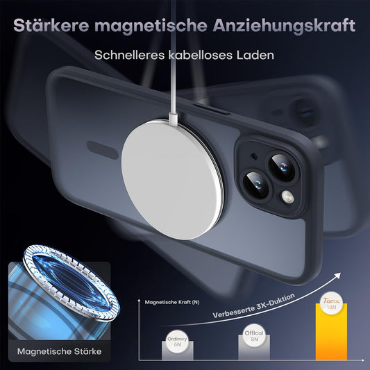 TOCOL für iPhone 15 Hülle für MagSafe, Vollständiger Kameraschutz, Eingebauter Magnetring, Stoßfest Kratzfest Transluzente Matt Handyhülle für iPhone 15 Case 6,1 Zoll, Schwarz