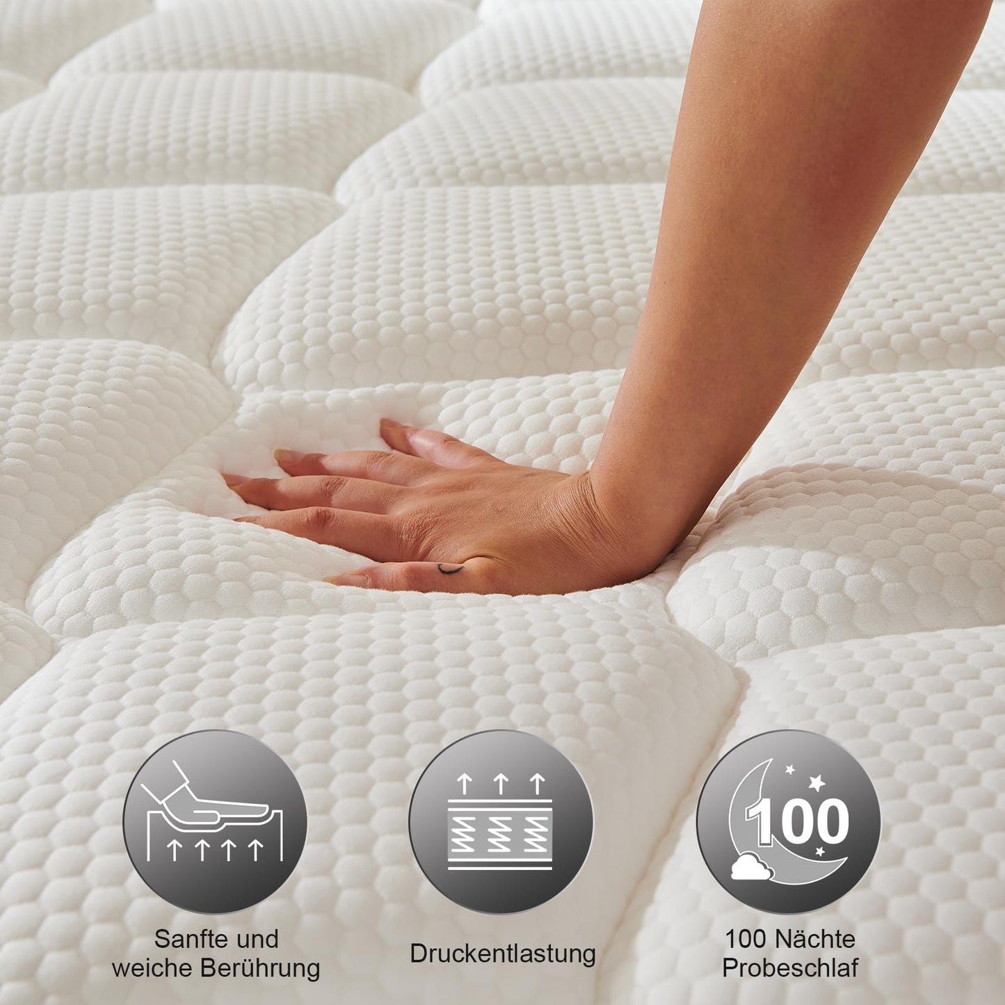 Twirest Matratze 180x200cm, Taschenfederkernmatratze (Höhe 25 cm),7-Zonen Orthopädische Matratze mit Komfortschaum, Gewebe mit weicher Oberfläche, Mittlerer Härtegrad (H3)