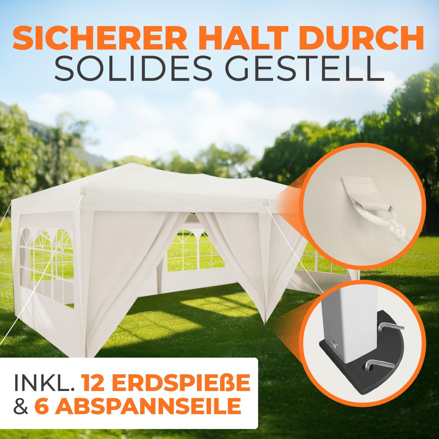Kronenburg Faltpavillon wasserdicht Pavillon mit 6 Seitenteilen, Gartenzelt, 3x6 m - mit UV Schutz 50+, Champagner