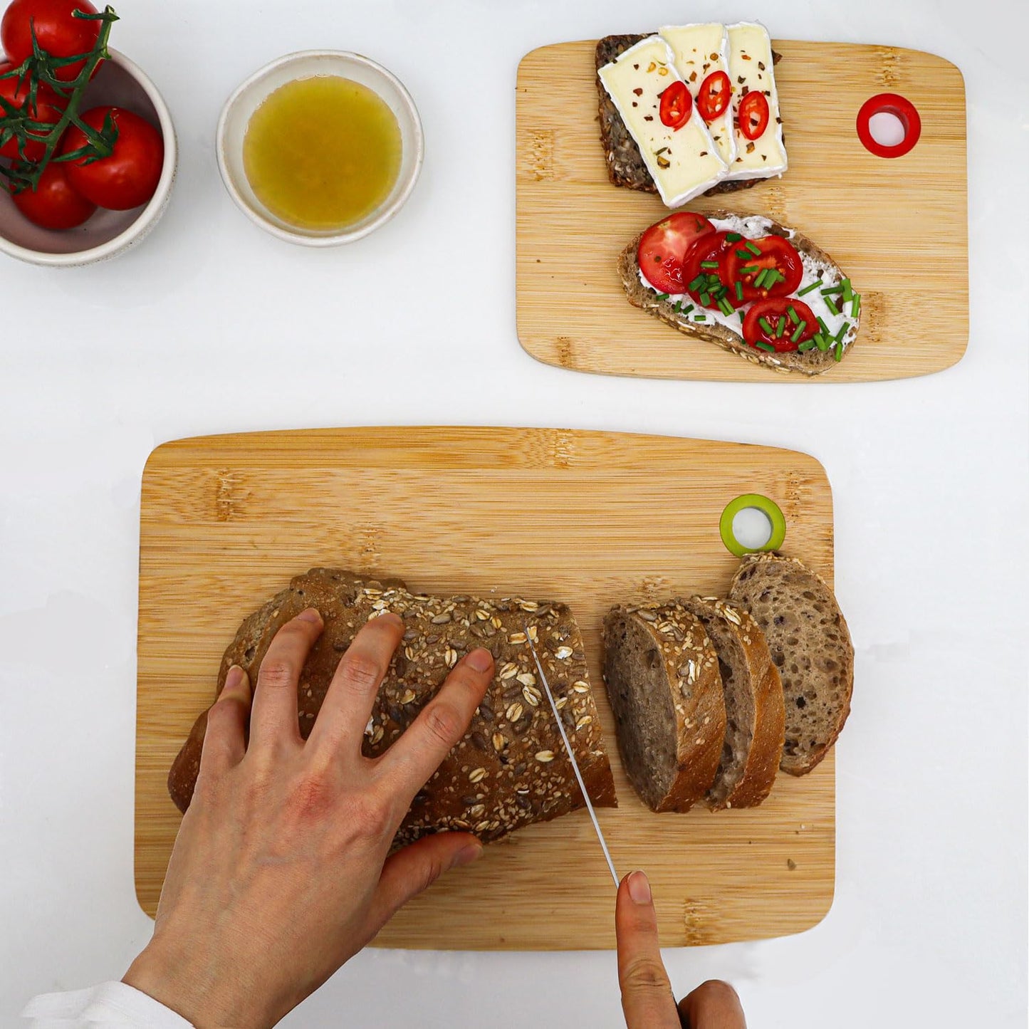 DuneDesign Bambus Schneidebrett 2er Set Farbcodiert Robust Hygienisch-DuneDesign