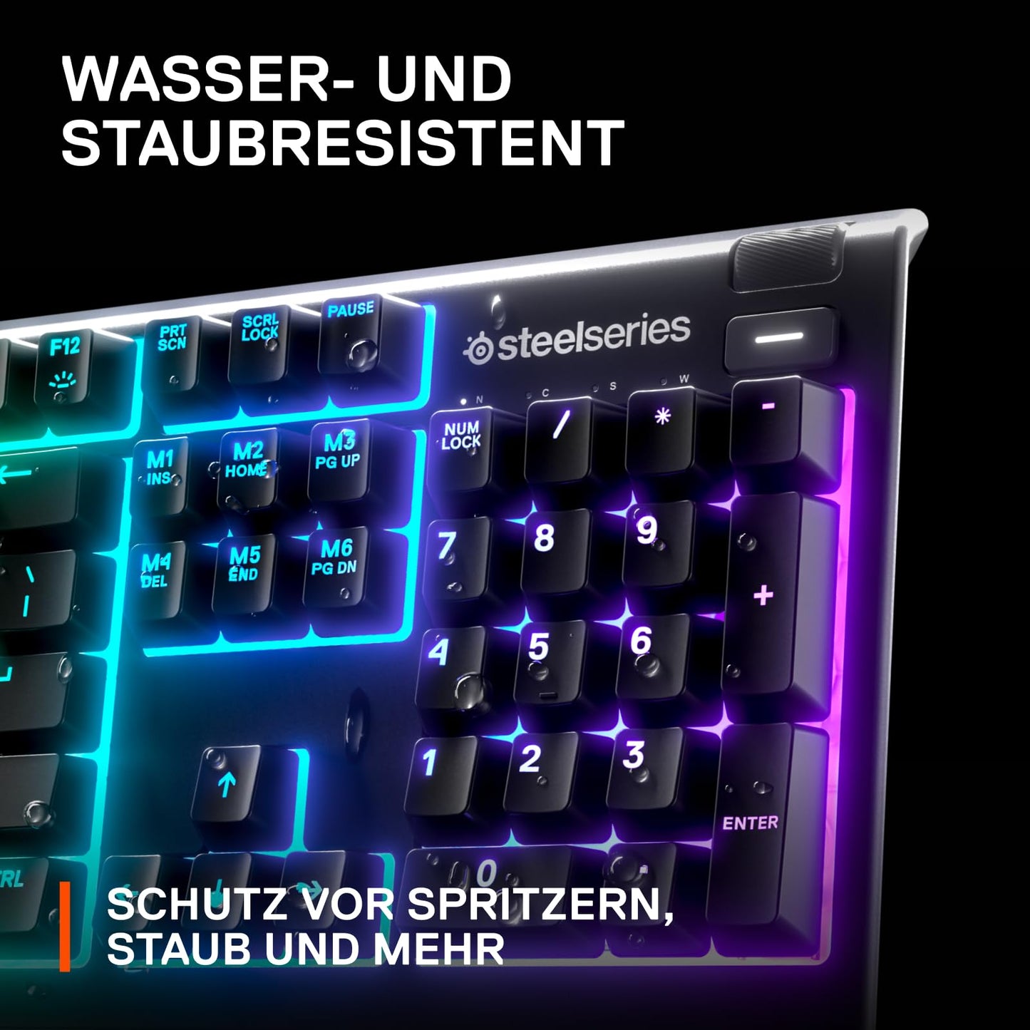 SteelSeries Apex 3 Gaming Tastatur - 10-Zonen RGB-Beleuchtung - Flüsterleise Gaming-Switches - Premium magnetische Handballenauflage - IP32 wassergeschützt - Deutsches (QWERTZ) Layout