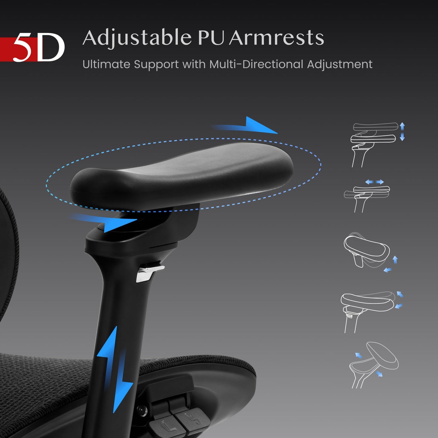 FLEXISPOT Ergonomischer Stuhl bis 300 kg, mit Fußstütze 4D Kopfstütze & 5D Armlehnen,Einteiliger Rücken- & Lendenstütze Bürostuhl für Büro und Gaming, ErgoX Max, Schwarz