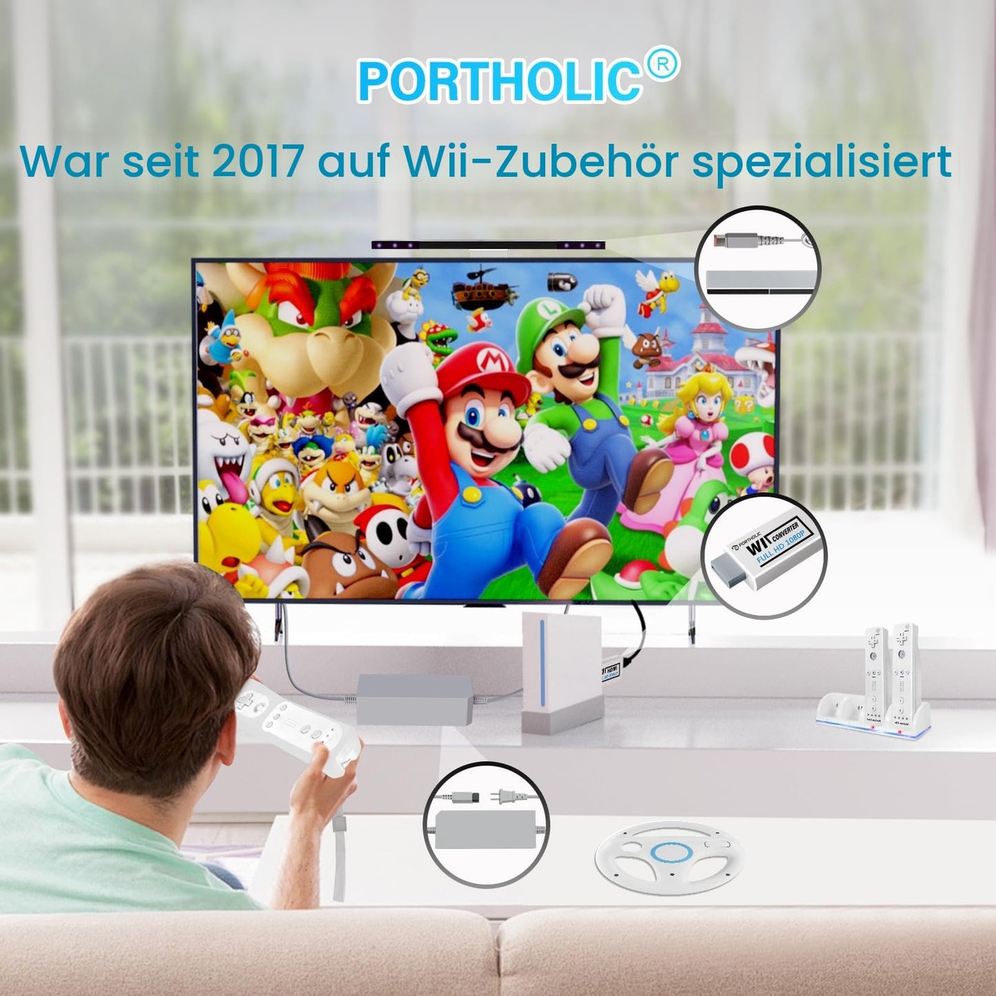 PORTHOLIC Wii Adapter HDMI Konverter mit 1080P und Audioanschluss Weiß-PORTHOLIC