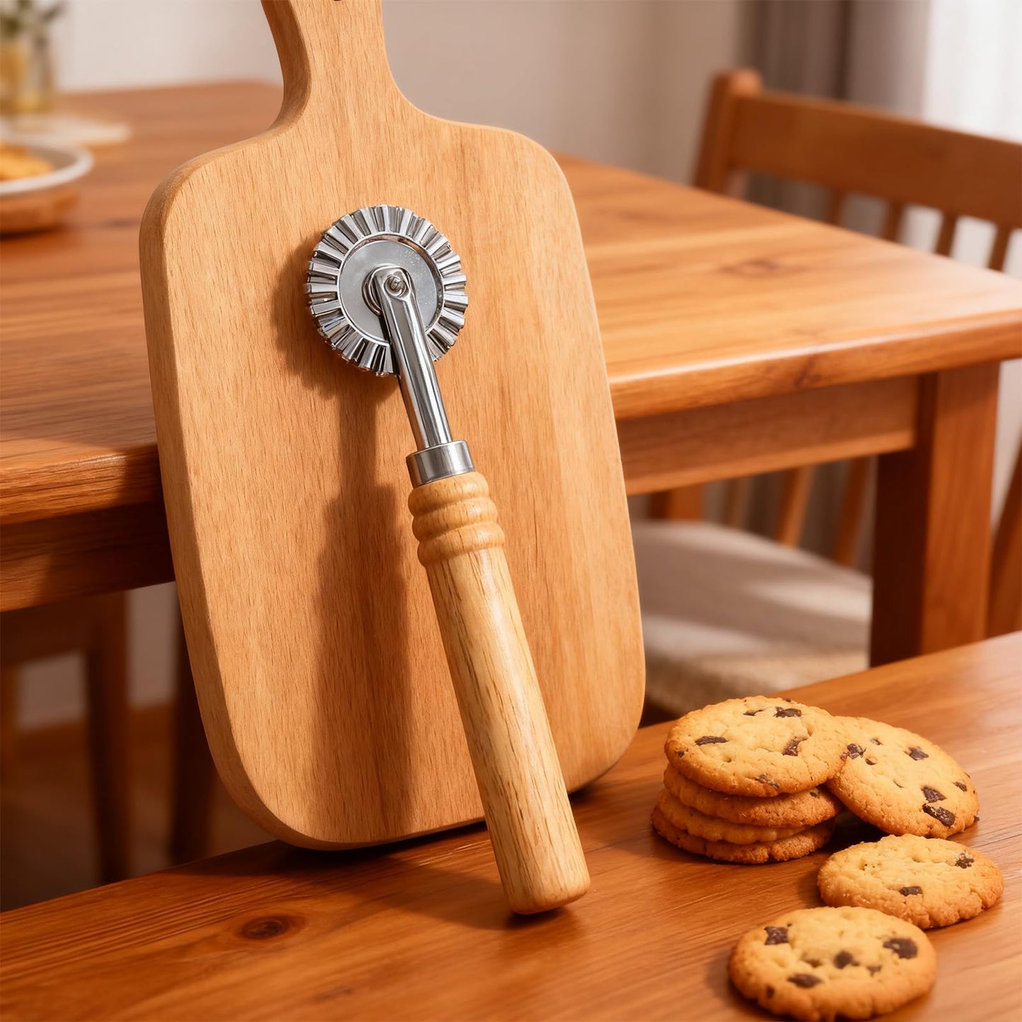 Nudelschneiderrad Gezahnter Teigrad Pizzaschneider Roller Holzgri