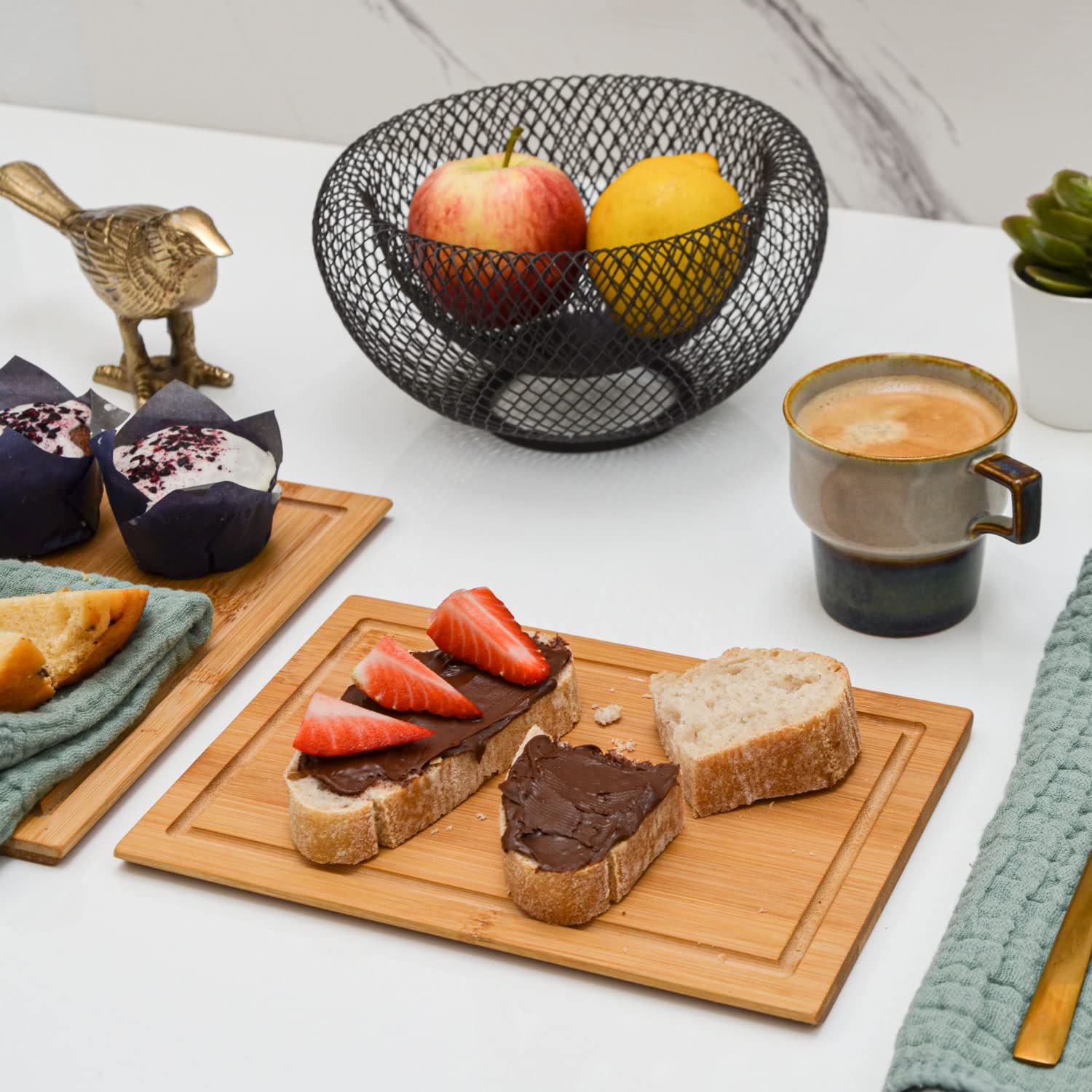 DuneDesign Bambus Frühstücksbrettchen 6er Set klein mit Saftrille 22x15 cm-DuneDesign