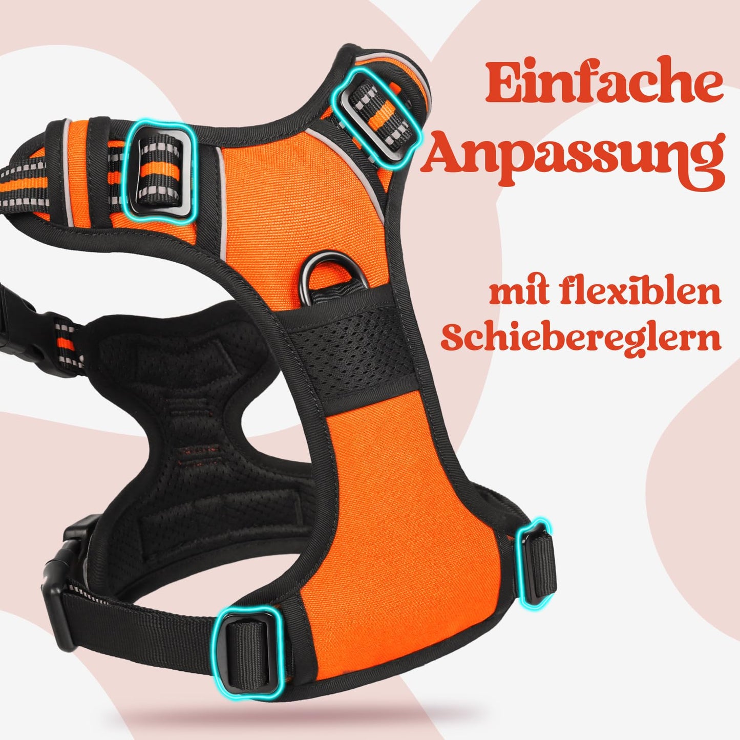 rabbitgoo Hundegeschirr Grosse Hunde, Verstellbare Geschirr Hund ohne Zug & Würgen, Anti Zug Hundegeschirr mit Griff, weich Gepolsterte Reflektierende Brustgeschirr, Orange L