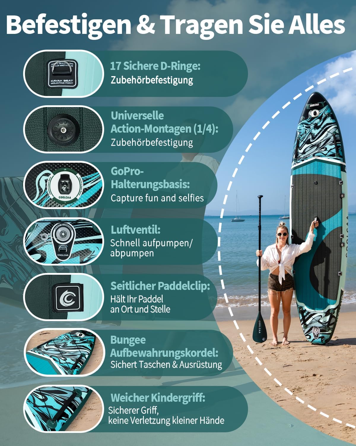 COOLCAA SUP Board 355cm – Aufblasbares Paddleboard für Profis