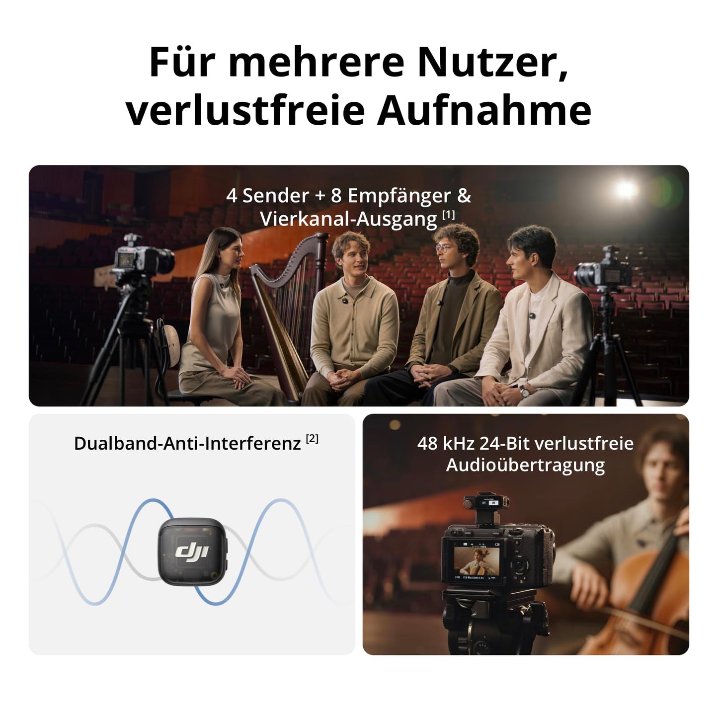 DJI Mic 3 (2 Sender + 1 Empfänger + Ladeschale), Funkmikrofon für iPhone/Kamera/Android, Ultraleicht, Adaptive Gain-Steuerung für ausgewogene Lautstärke, 28 Std. Nutzung, Vlog