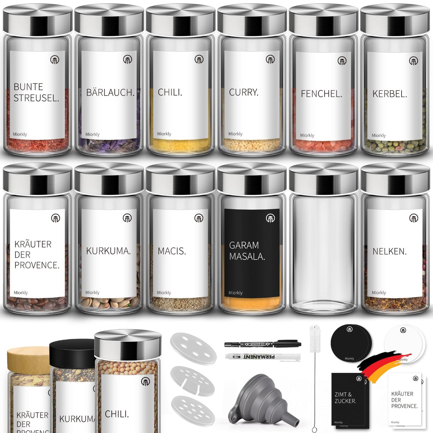 Miorkly 12 Gewürzgläser Set mit Streueinsatz