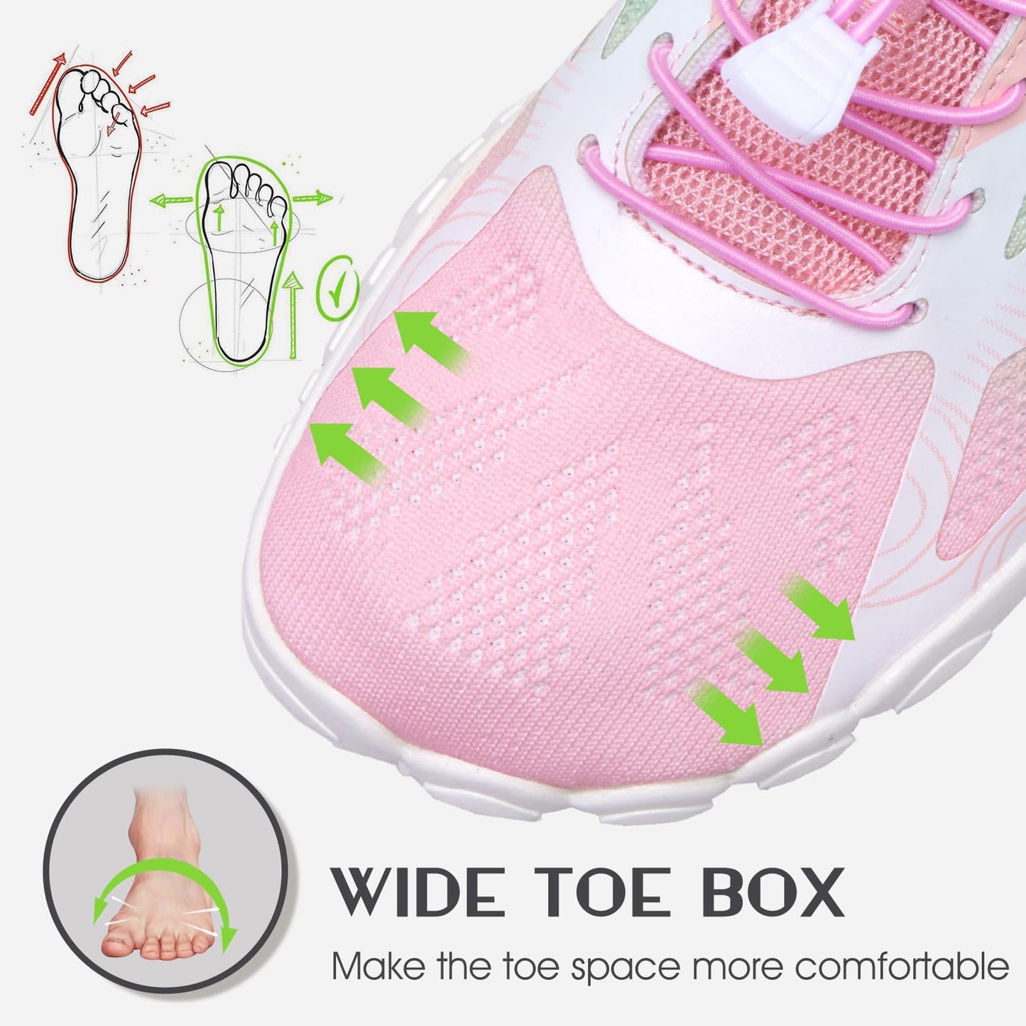 IceUnicorn Herren Damen Barfußschuhe Traillaufschuhe Fitnessschuhe Knit Minimalistische Breiter Zehenbox(A Rosa grün,37EU)