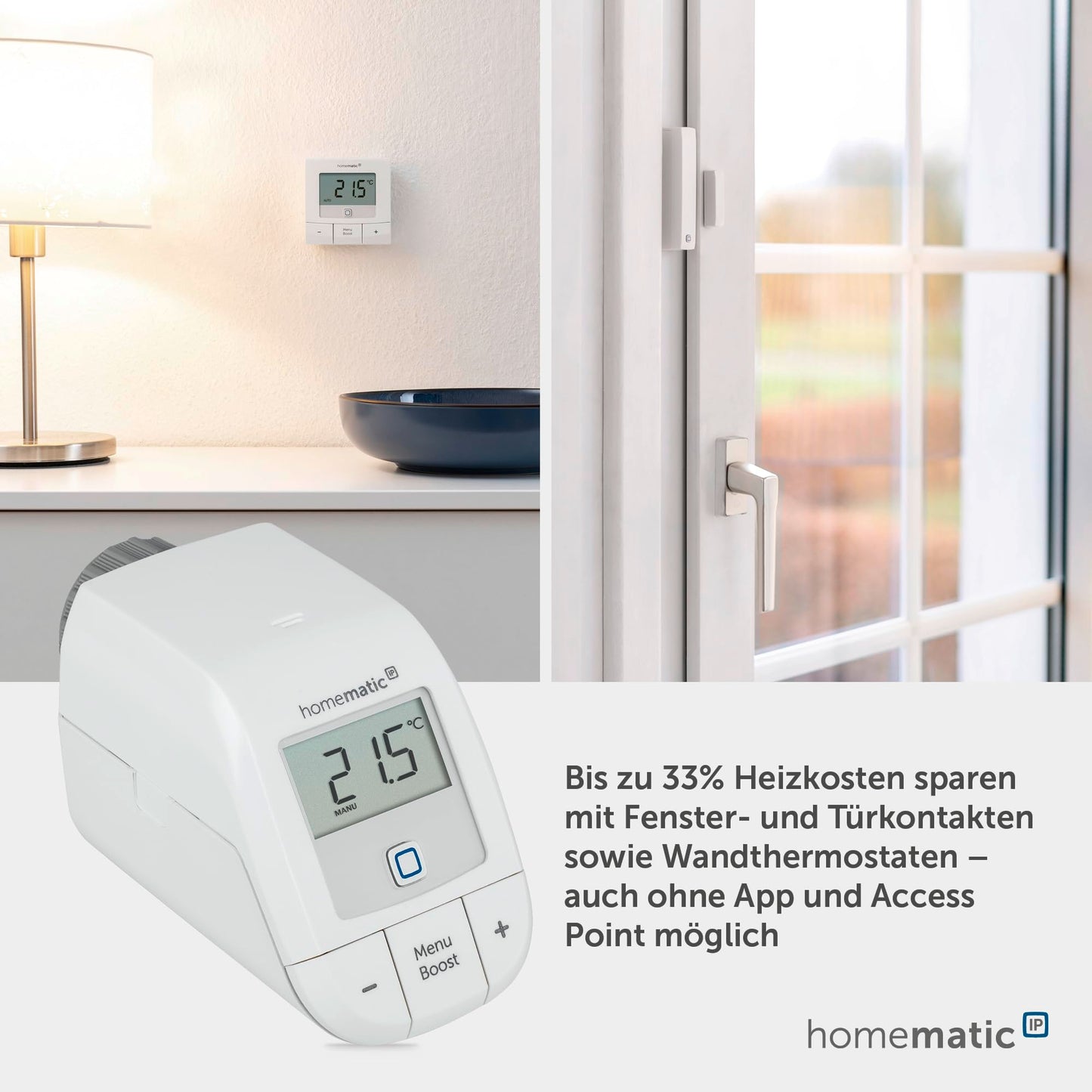 Homematic IP Heizkörperthermostat – Basic, Smart Home, digitaler Thermostat Heizung, Steuerung per App, Alexa, Google Home, einfache Installation, Energie sparen, 153412A3