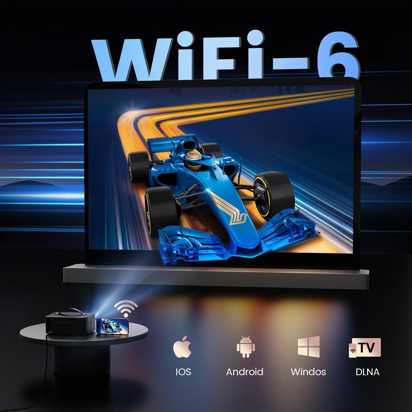 Beamer 4k Heimkino【800+Offizielle Apps&Dolby Audio】 15000 ANSI KI Fokus ONOAYO HDR10 Projektor WiFi 6 Bluetooth 5.4 Smart mini Beamer Geeignet für Filmabende, Partys und die Fußball-Weltmeisterschaft