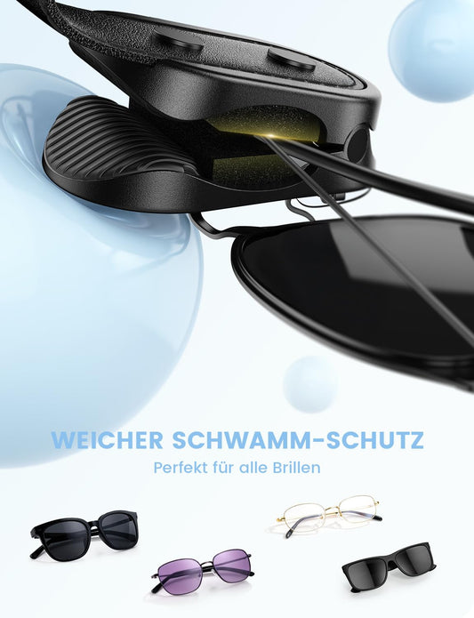 Lamicall Brillenhalter für Auto Sonnenblende - [Einhand-Bedienung] Universaler Sonnenbrillenhalter Auto Brillenhalterung mit Federöffnungsdesign, PU Leder Sonnenbrillen Halter Auto Zubehör Innenraum