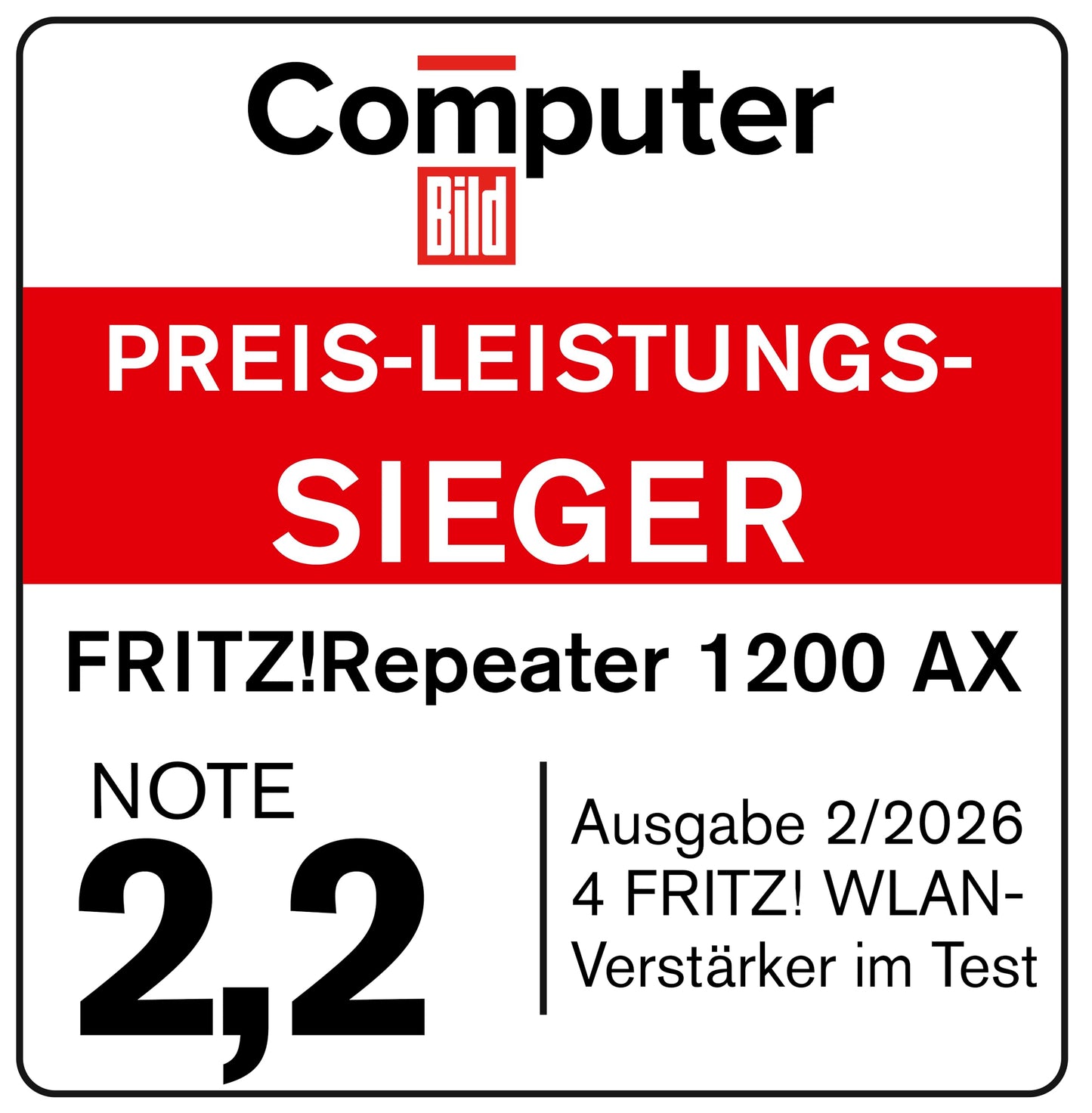 FRITZ!Repeater 1200 AX (Wi-Fi 6 Repeater mit Zwei Funkeinheiten: 5 GHz-Band (bis zu 2.400 MBit/s), 2,4 GHz-Band (bis zu 600 MBit/s), deutschsprachige Version)