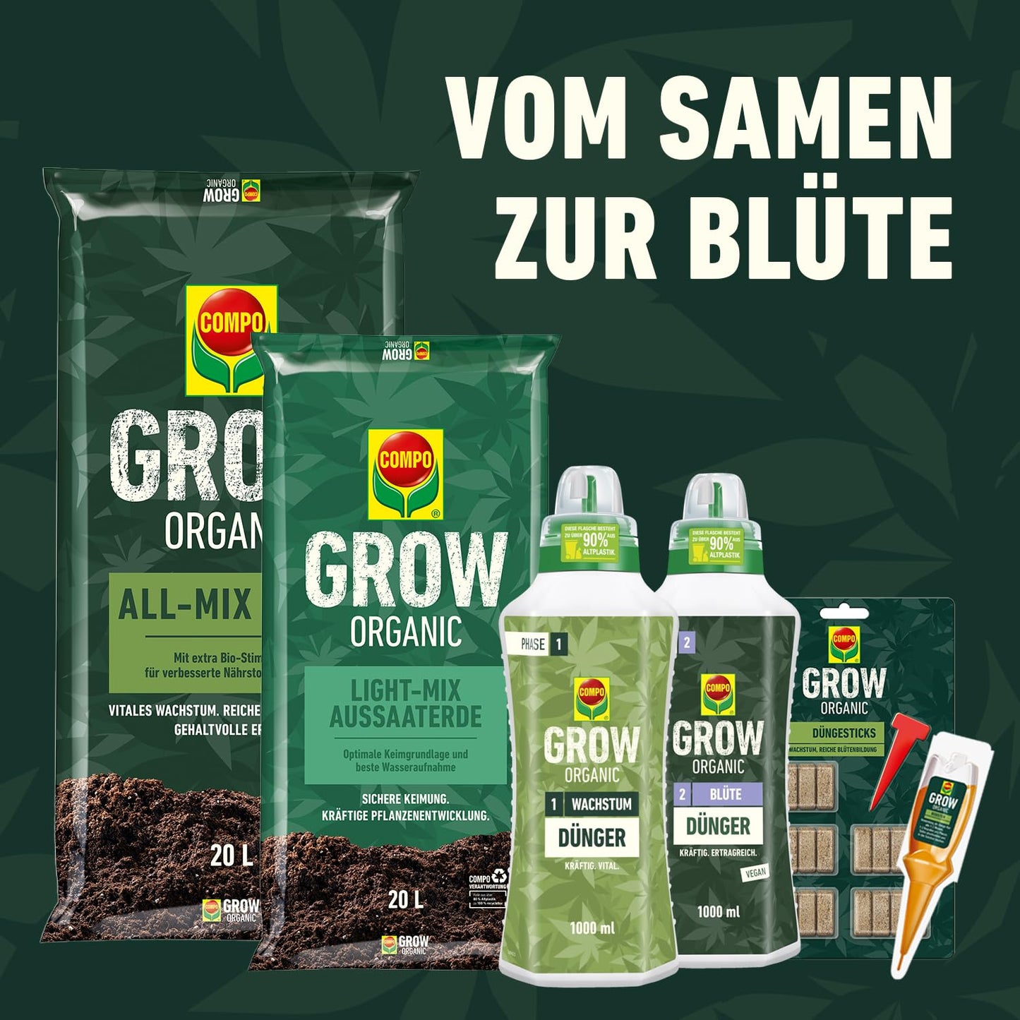 COMPO GROW ORGANIC Blüte Dünger für Spezialkulturen - Dünger für Indoor & Outdoor - Spezialdünger für die Blütephase - organisch - 500ml, braun