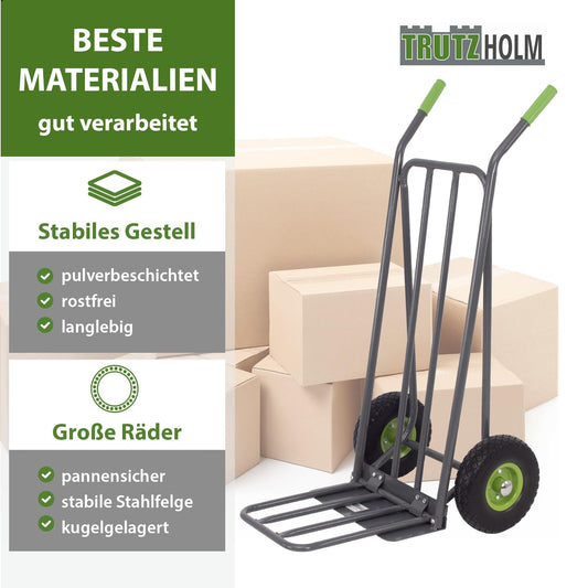 TRUTZHOLM Paketkarre mit extra Ladefläche 42 cm Traglast 250 kg Stahlrahmen klappbar Sackkarre Stapelkarre
