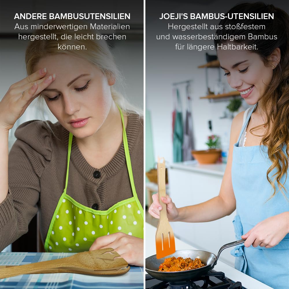 Bambus Kochlöffel Set 6 Stück natürliche Küchenhelfer Holzlöffel Spatel-joeji's Kitchen