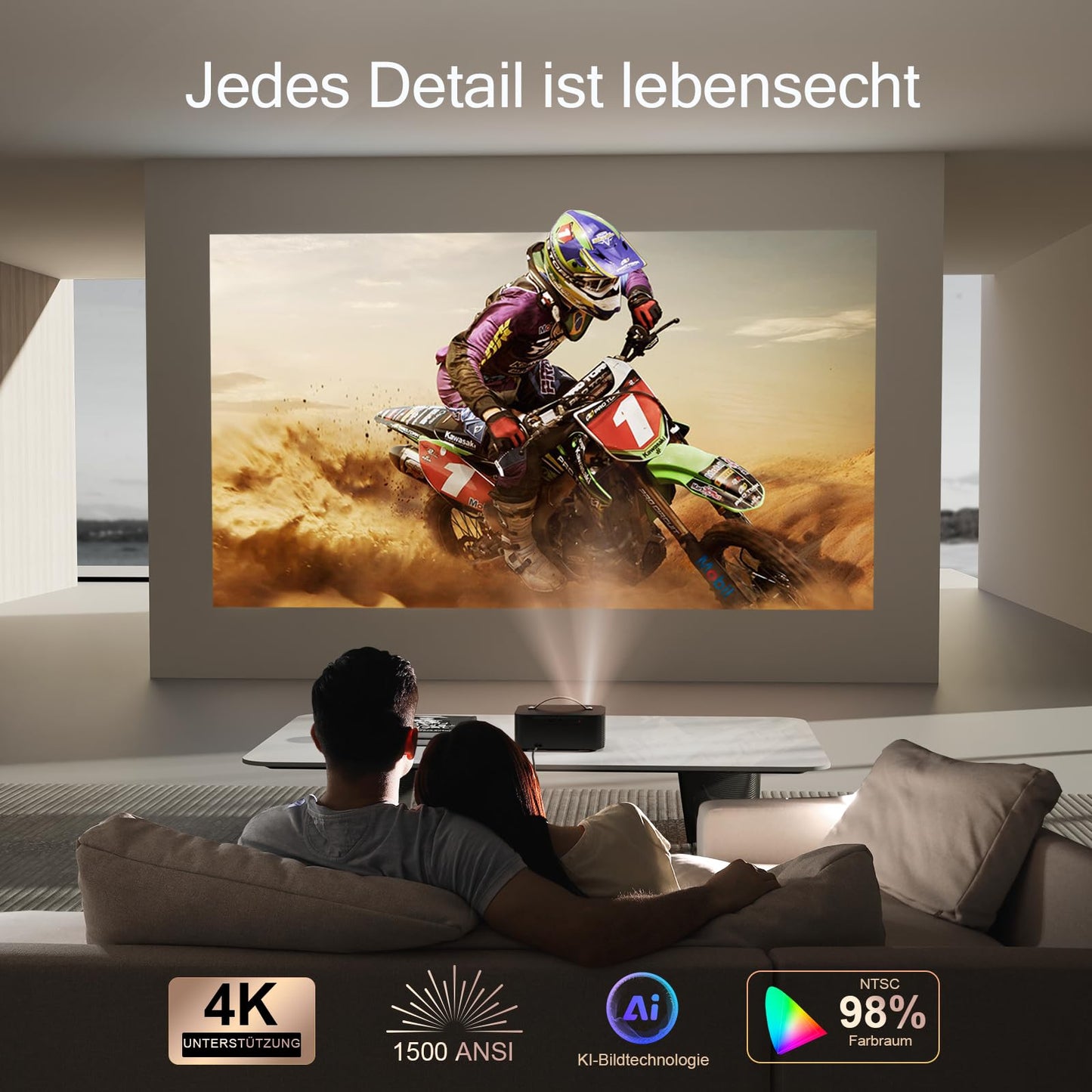 Beamer 4k Heimkino【800+Offizielle Apps&Dolby Audio】 15000 ANSI KI Fokus ONOAYO HDR10 Projektor WiFi 6 Bluetooth 5.4 Smart mini Beamer Geeignet für Filmabende, Partys und die Fußball-Weltmeisterschaft