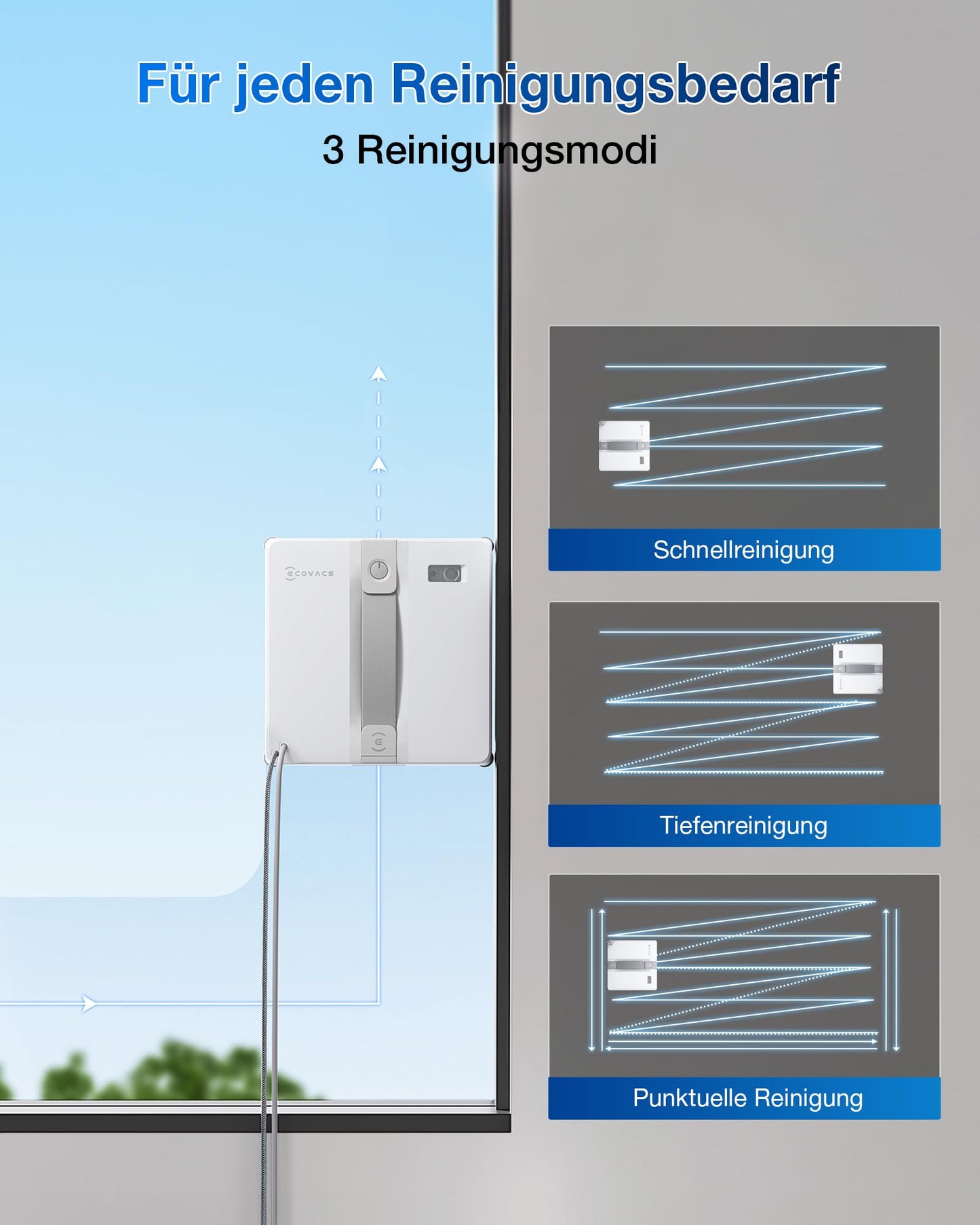 ECOVACS WINBOT Mini Fensterputzroboter, kompaktes Design, Doppel-Düsen mit Ultraschall-Zerstäubung, 9-Stufen-Schutzsystem, intelligente Pfadplanung, 4 Reinigungsmodi, Anti-Rutsch-System, Grau