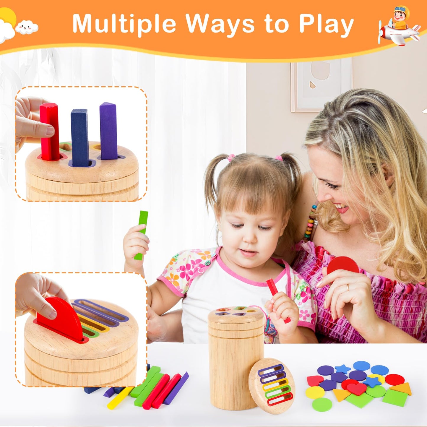 Montessori Holz Lernspielzeug Kleinkinder 1-3 Jahre Farbe Sortiert