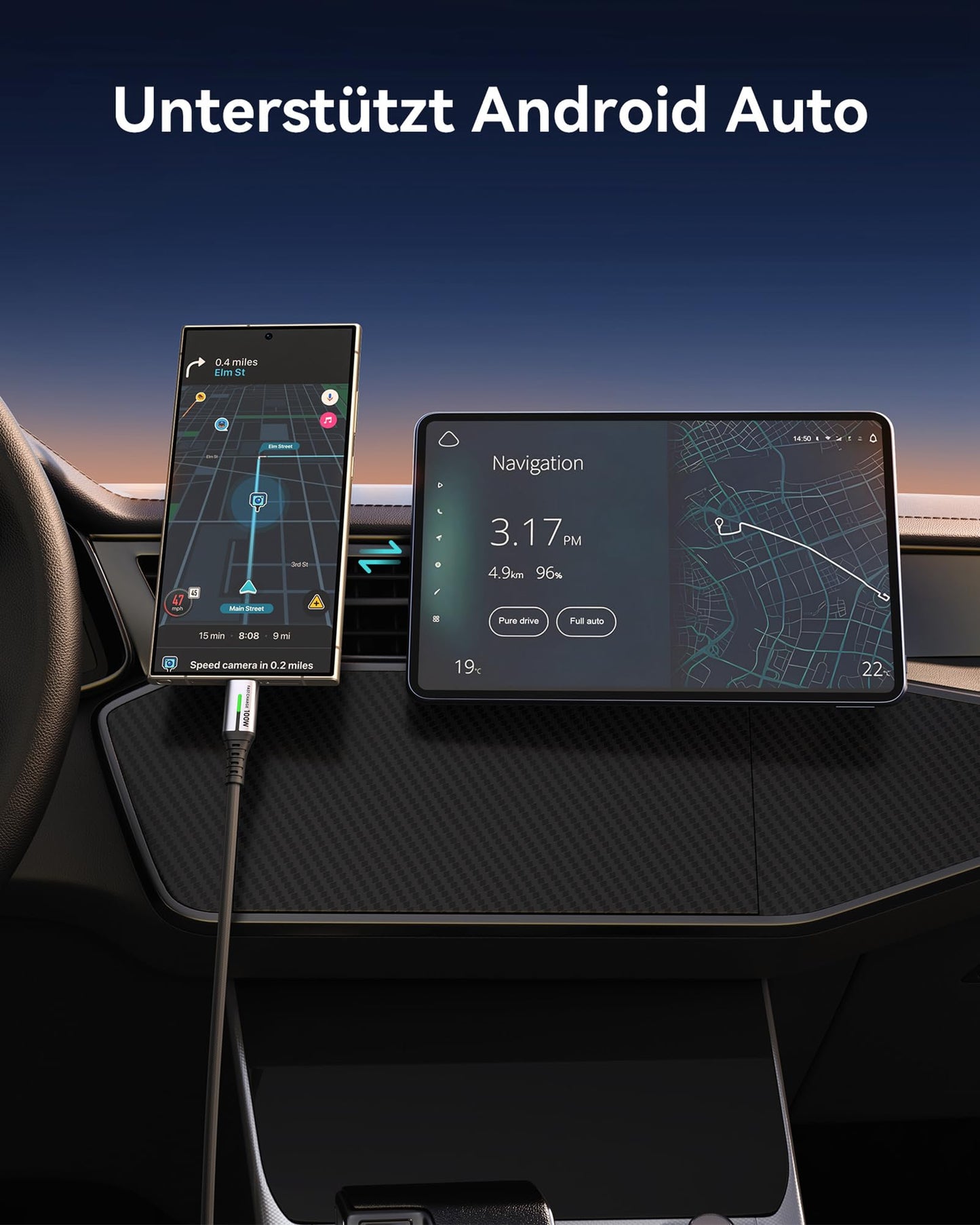 Robustes 100W USB C Schnellladekabel 2m Nylon Geflochten