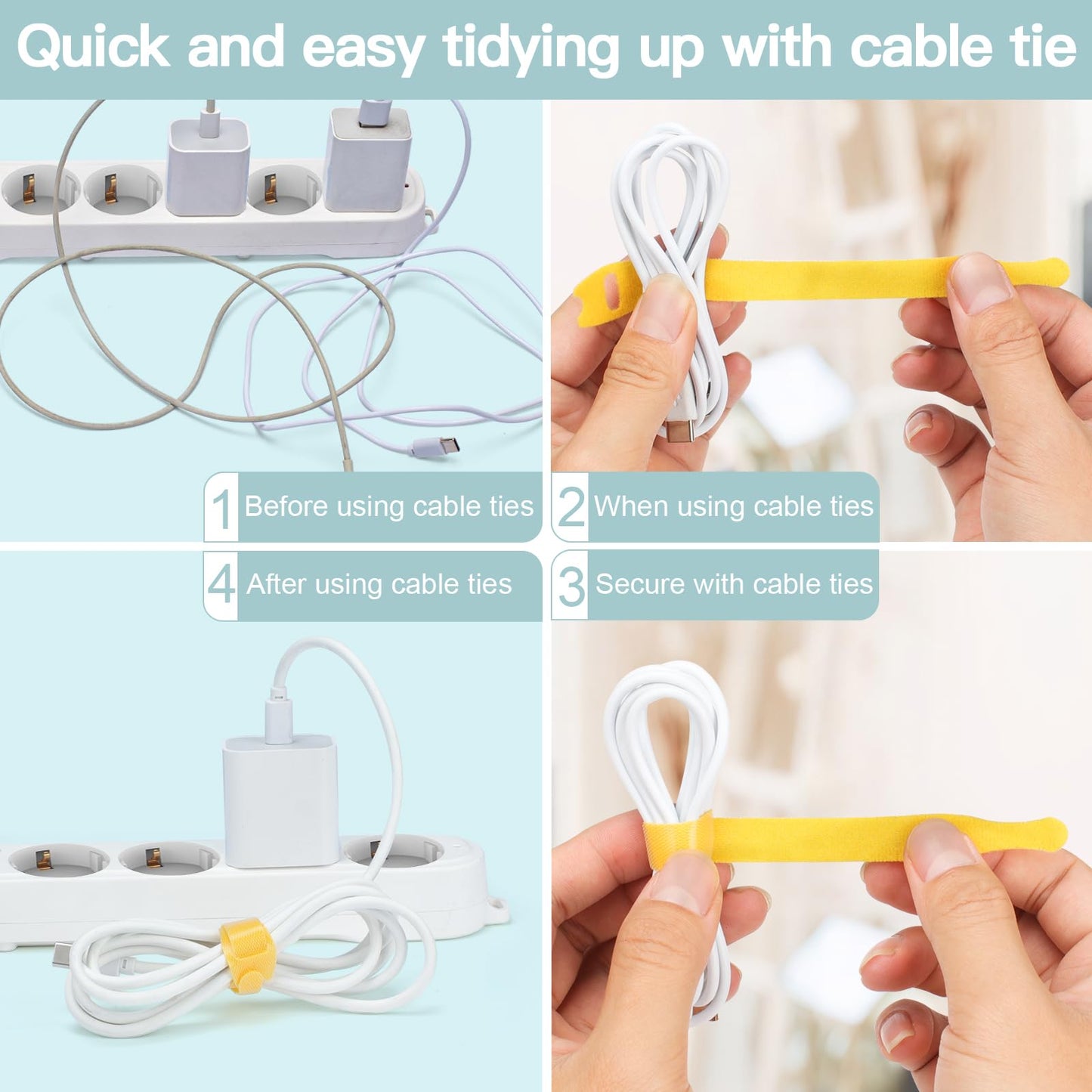 120 Stück Wiederverwendbare Nylon Kabelbinder mit Klettverschluss in 6 Farben-Zivacate