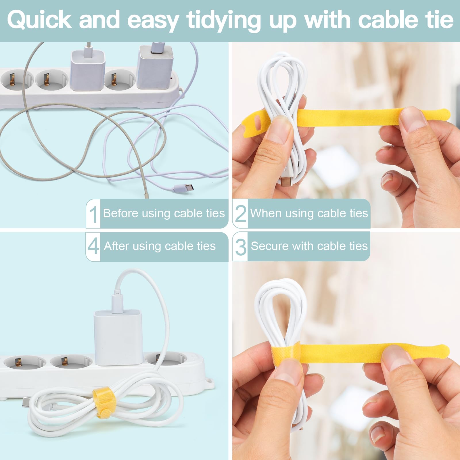 120 Stück Wiederverwendbare Nylon Kabelbinder mit Klettverschluss in 6 Farben-Zivacate