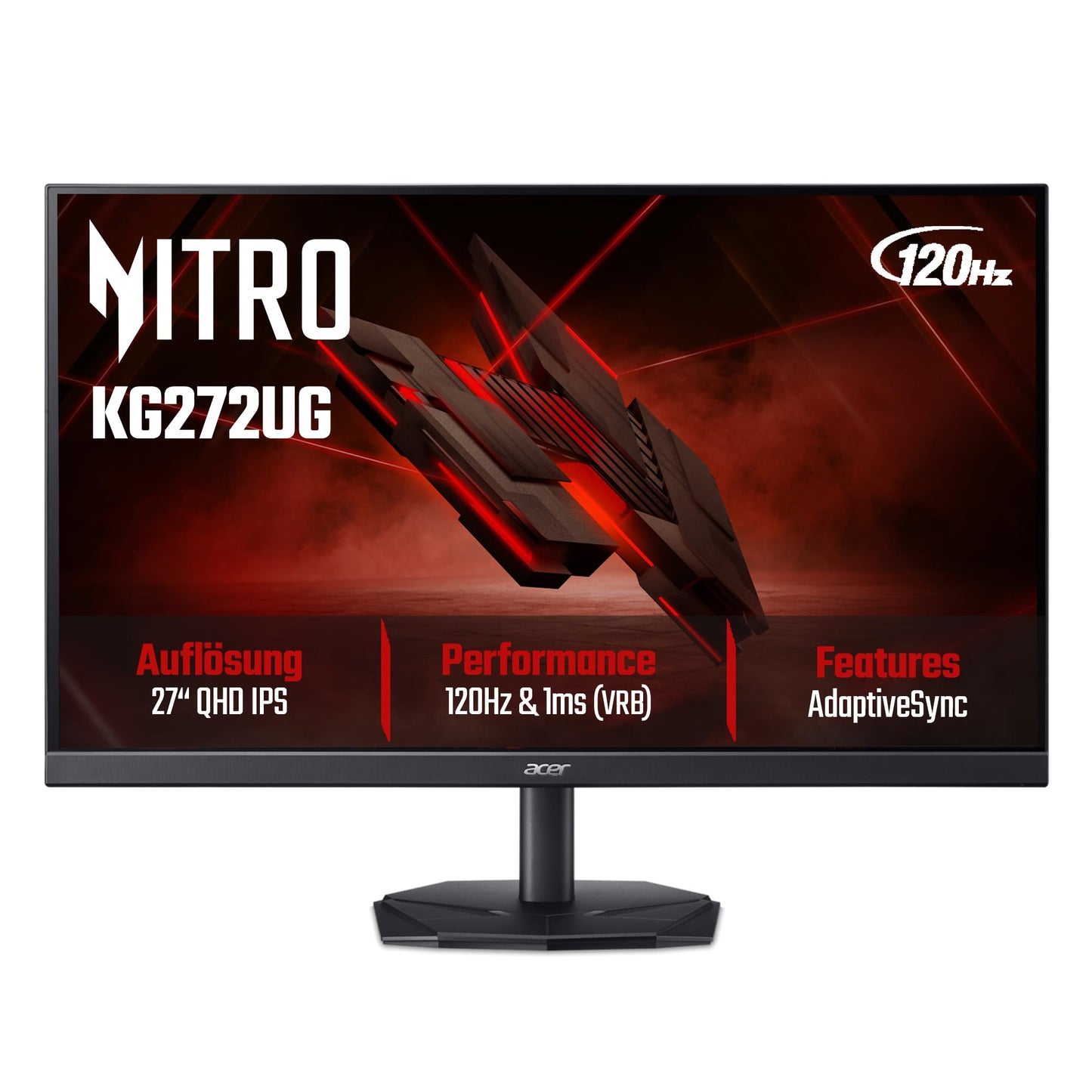 Acer Nitro KG272U G Gaming Monitor 27 Zoll (69 cm Bildschirm) WQHD, IPS, 120Hz, 1ms(VRB), DP 1.2, 2xHDMI 2.0, AdaptiveSync