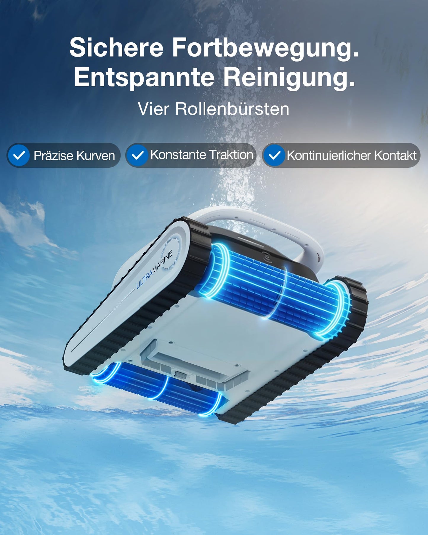 ECOVACS Ultramarine P1 Poolroboter für Boden und Wände, 180 Min. Akku, bis zu 180m², 4800 GPH UltraPure-Saugkraft, Pool-Saugroboter mit App, Doppelschicht-Filter, SmartNavi-Navigation (White)