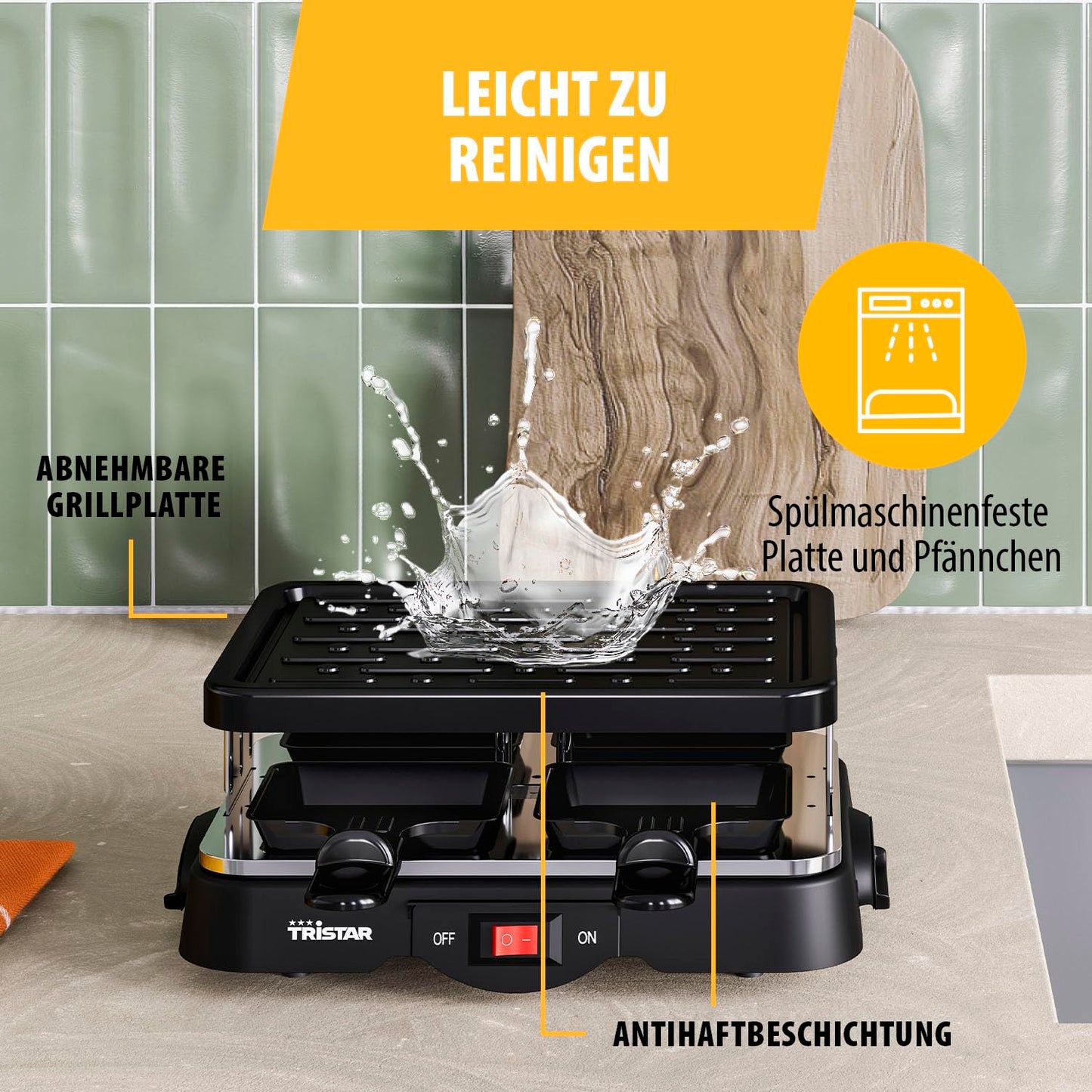 Kompakter Raclette Grill für 4 Personen mit Antihaftbeschichtung