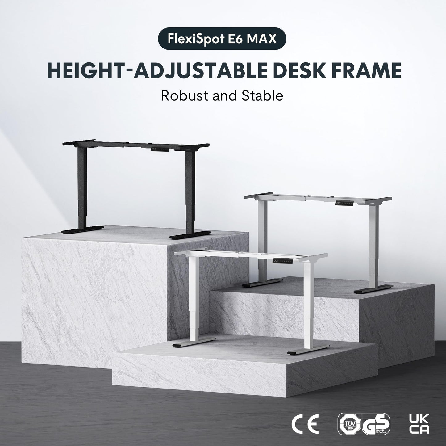 FLEXISPOT Elektrisch Höhenverstellbares Schreibtischgestell mit Dual-Motor & 3-stufigen Säulen, Sitz-Steh-Tisch Rahmen für Homeoffice & Büro, Höhenbereich 60–125 cm, mit USB-Port, EC5 Plus Schwarz