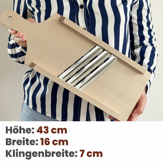 Krauthobel Holz mit 3-facher Klinge aus Edelstahl für schnelles und sicheres Schneiden - Kohlschneider aus Massivholz mit bequemem und stabilem Griff 43 x 16 x 3 cm