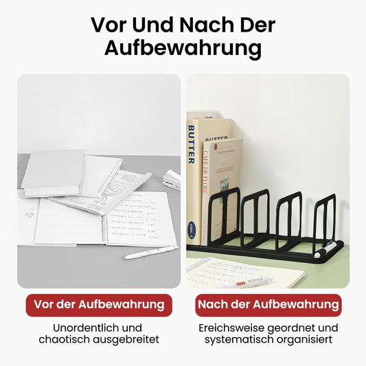 Buchstütze mit Vier Fächer Stiftehalter Schwarz für Büro und Zuhause-laveroar