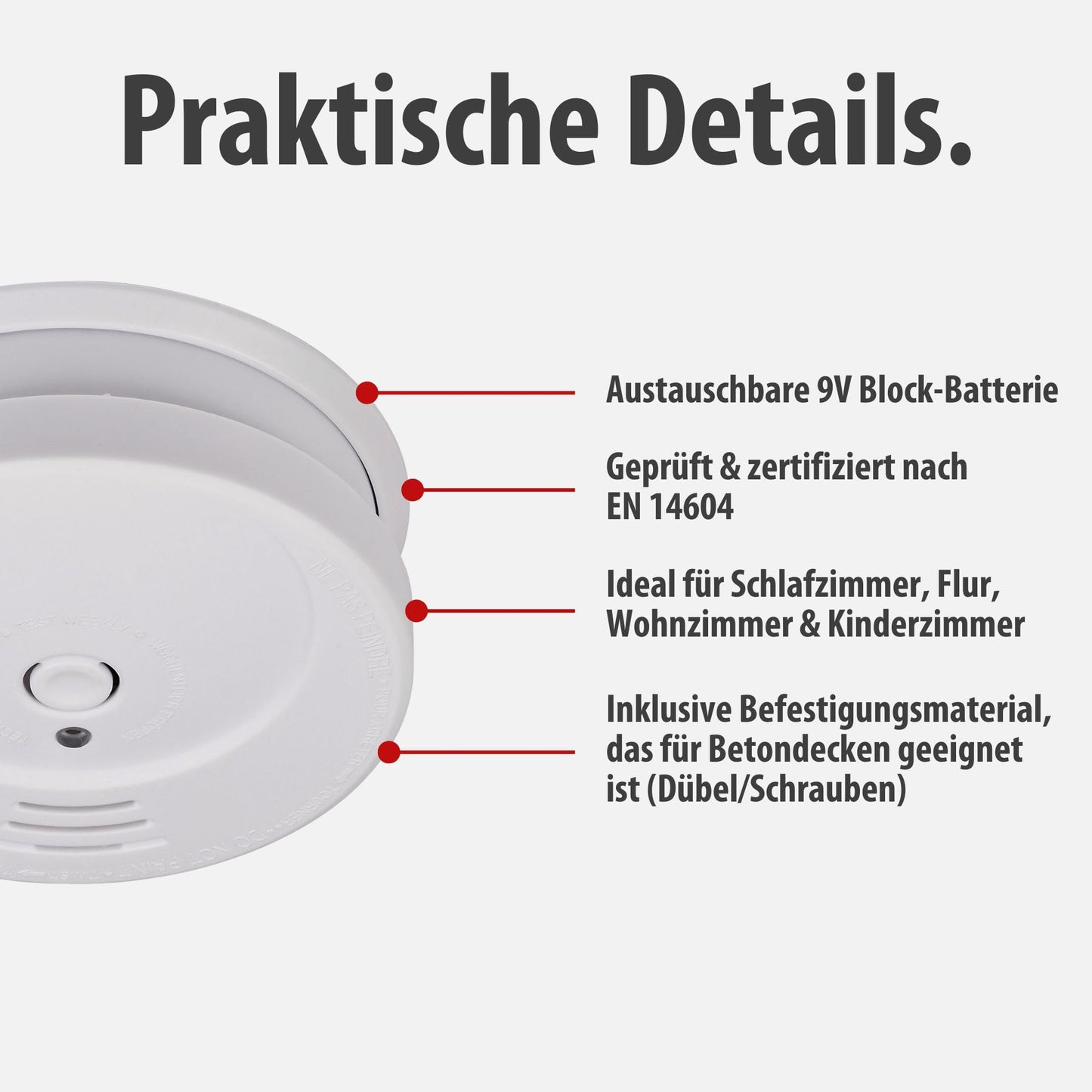Rauchmelder mit austauschbarer Batterie gepruefte Sicherheit Heim