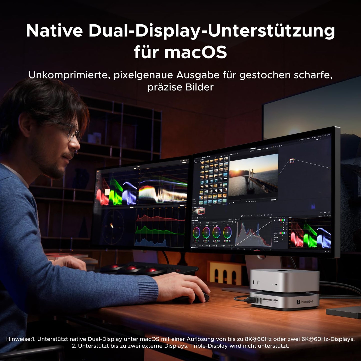 UGREEN Maxidok Thunderbolt 5 Mac mini Dock, Revodok 10-in-1 TBT5 Docking Station, 120Gbps Datentransfer, 8TB M.2 NVMe SSD, Single 8K/ Dual 6K@60Hz, SD/TF 4.0, Kühlsystem für Mac mini M4/M4 Pro