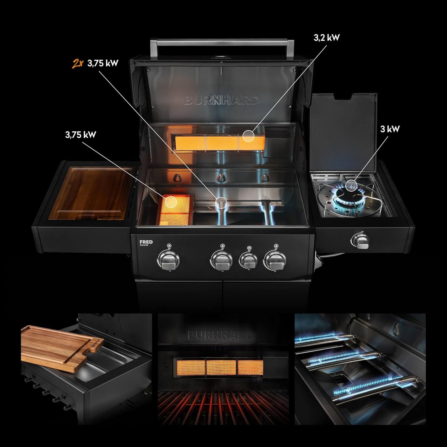 BURNHARD FRED Deluxe – Premium-Gasgrill 3-Brenner Edelstahl