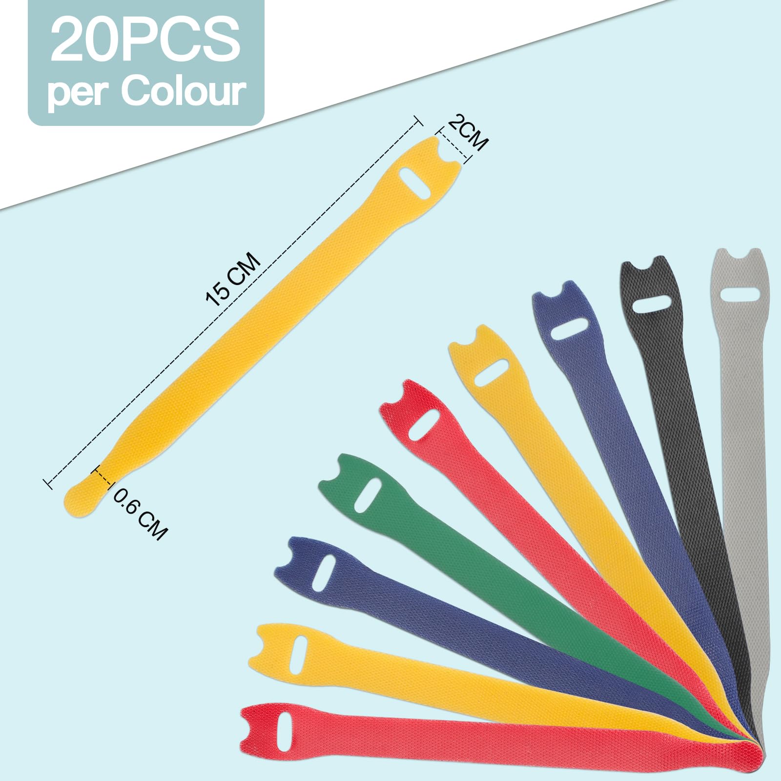 120 Stück Wiederverwendbare Nylon Kabelbinder mit Klettverschluss in 6 Farben-Zivacate