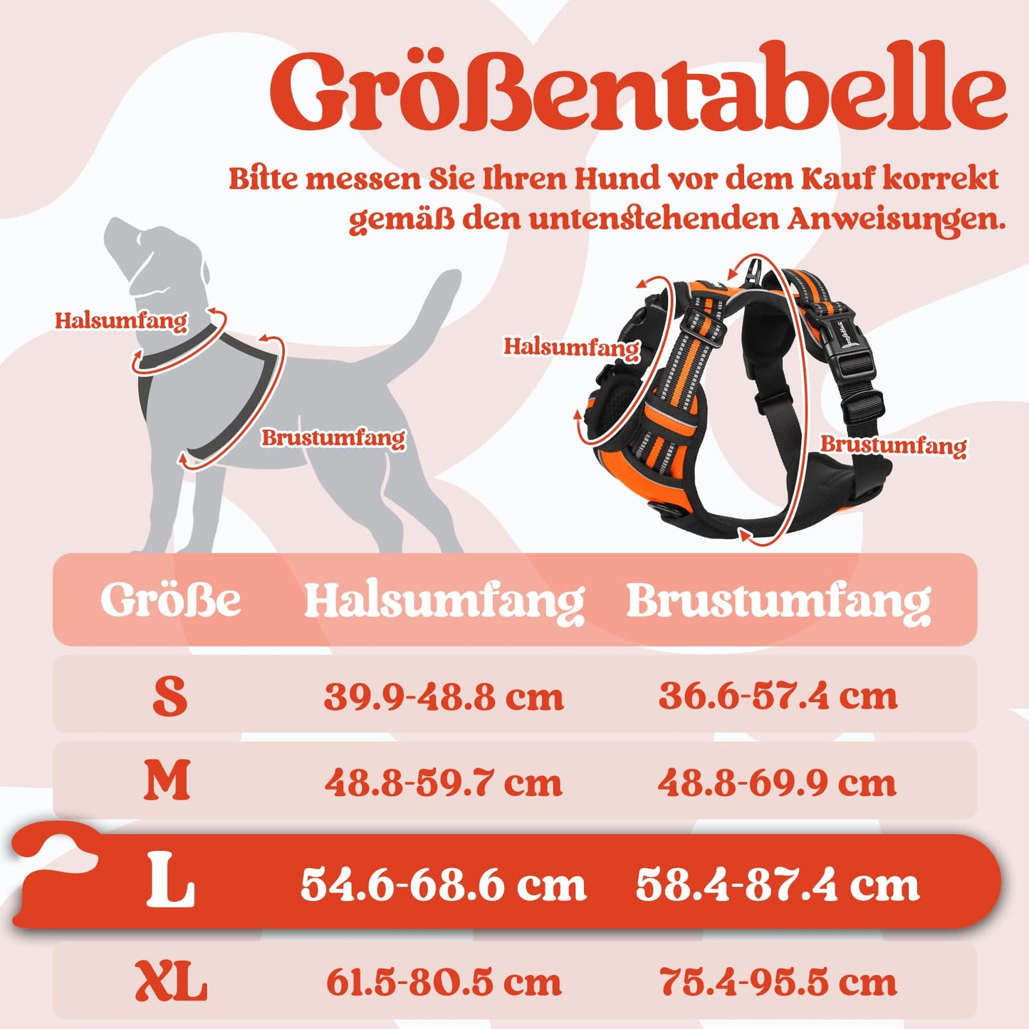 rabbitgoo Hundegeschirr Grosse Hunde, Verstellbare Geschirr Hund ohne Zug & Würgen, Anti Zug Hundegeschirr mit Griff, weich Gepolsterte Reflektierende Brustgeschirr, Orange L