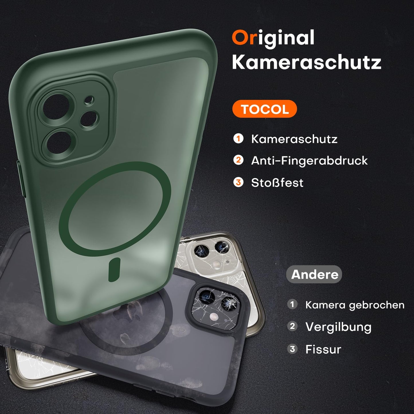 TOCOL für iPhone 11 Hülle für Magsafe, Vollständiger Kameraschutz Stoßfest Kratzfest Transluzente Rückseite Magnetisch Handyhülle für iPhone 11 Case, Alpengrün