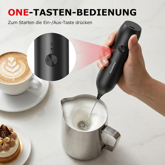 Bonsenkitchen Wiederaufladbarer Milchaufschäumer, Elektrischer Milchaufschäumer, Handmilchaufschäumer, das perfekte Geschenk für Kaffeeliebhaber, geeignet für Latte Macchiato, Matcha und Cappuccino