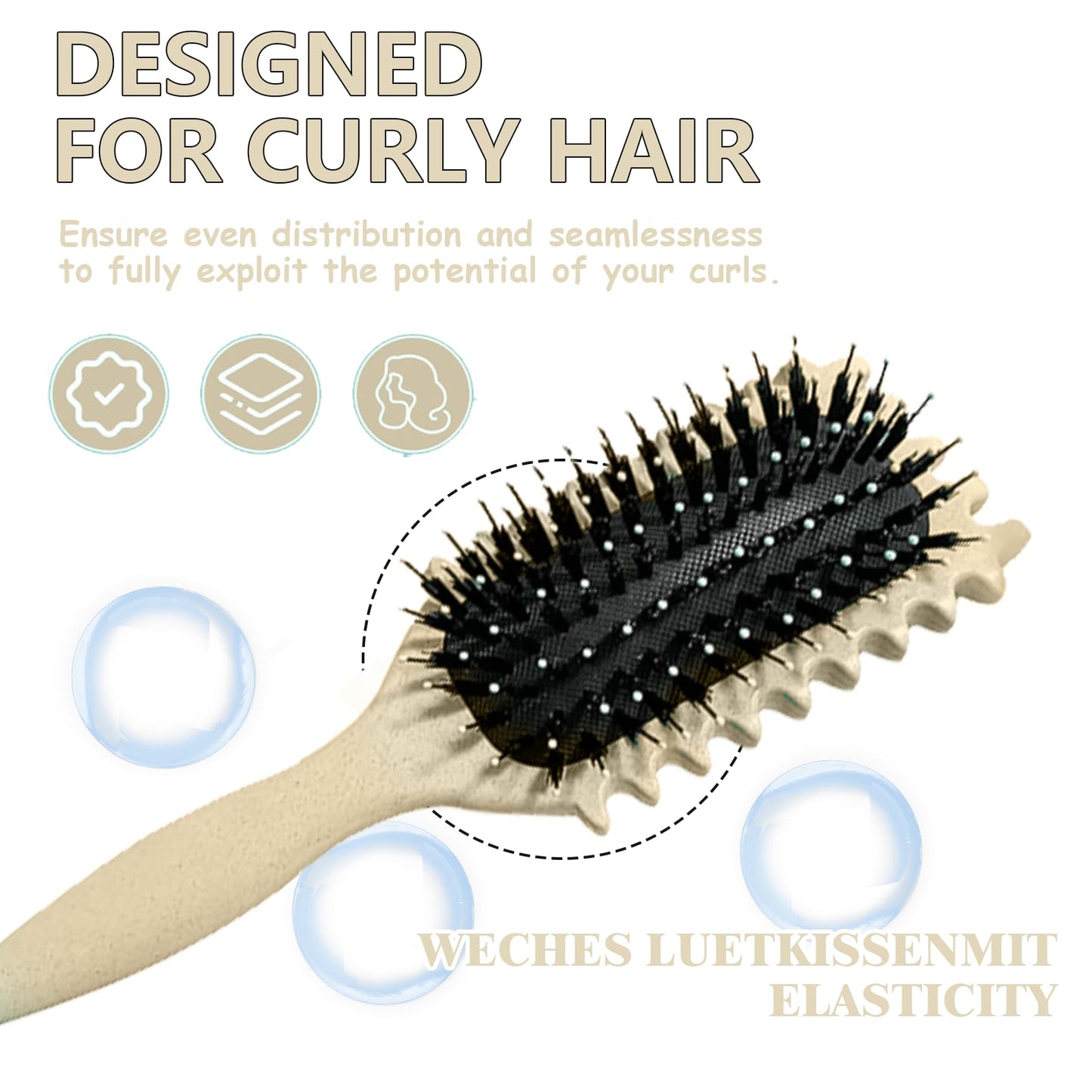 Lockenbürste zum Definieren und Stylen von Locken Beige 24 cm