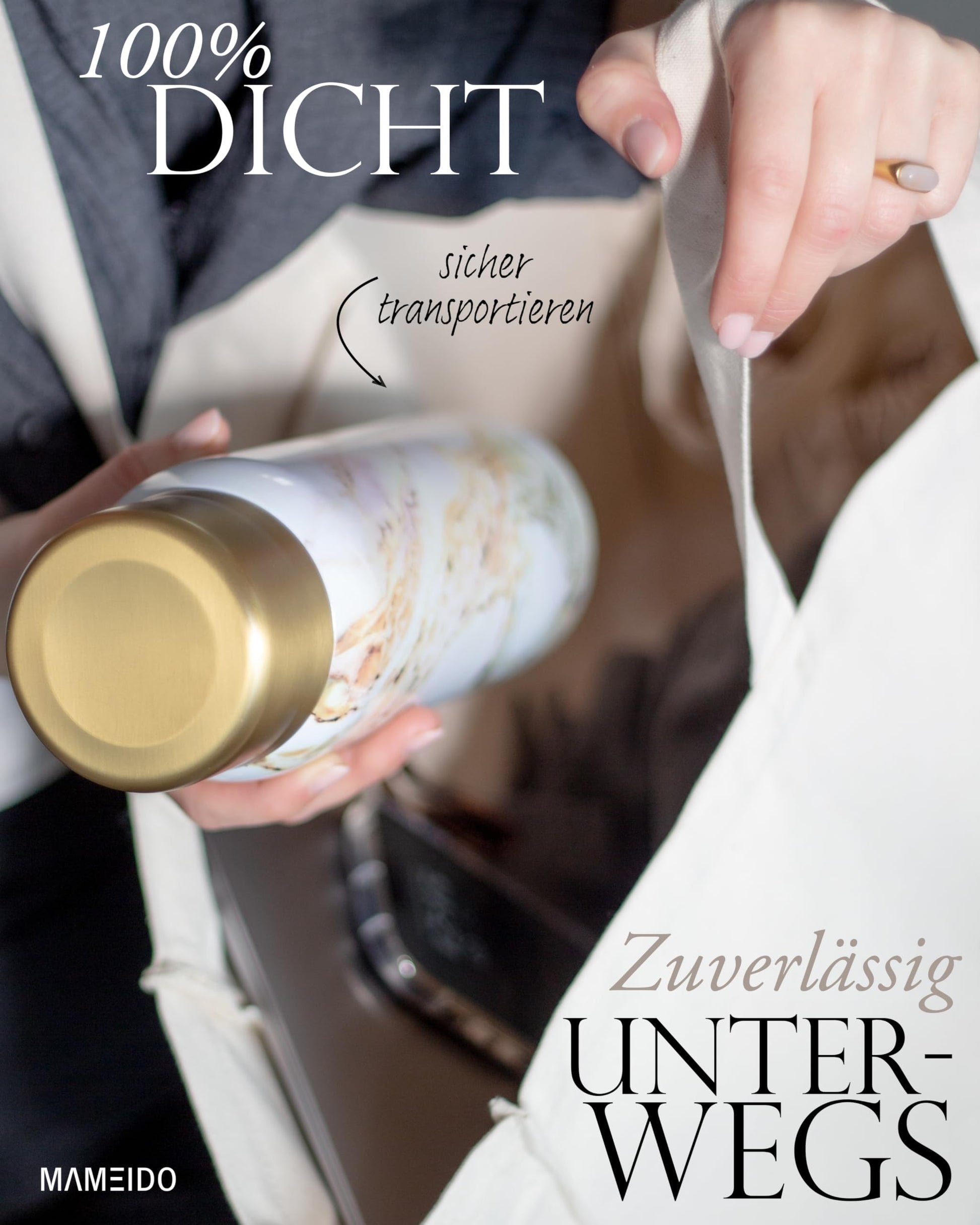 MAMEIDO Thermoskanne Edelstahl 1 l mit Becher auslaufsicher stilvoll-MAMEIDO