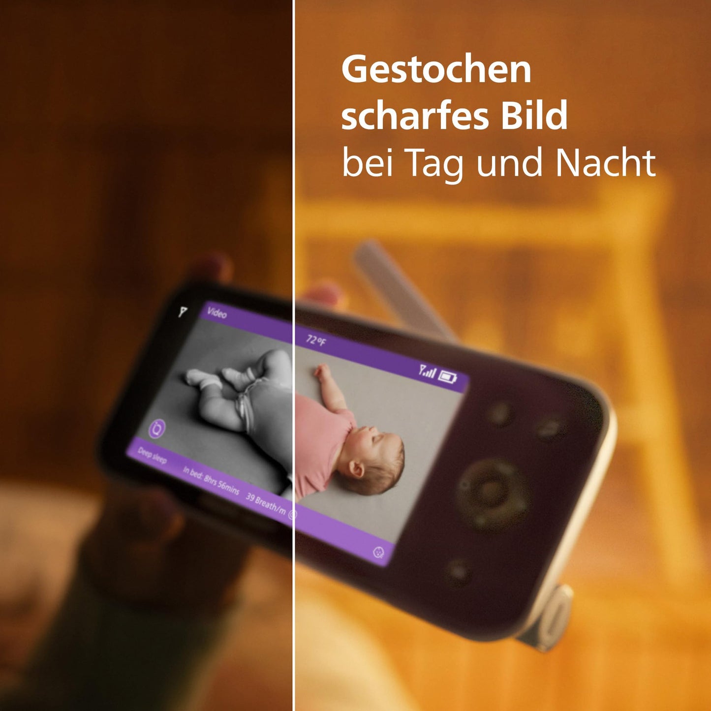 Philips AVENT Premium Connected Babyphone mit Kamera, das bisher Beste Babyphone, Schlaf- und Atmungs-Tracking mit KI, Schrei-Interpretation, DEKRA Zertifiziert privat und sicher, SCD973/26