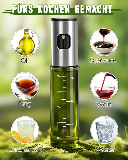 MRUN BONE Ölsprüher für Speiseöl, UV- Schutz Sprühflasche Öl, Glas Öl Zerstäuber Küche Ölsprühflasche Heißluftfritteuse,Oil Sprayer mit Skala & Trichter, Ölspray für ÖI & Essig 100% BPA frei
