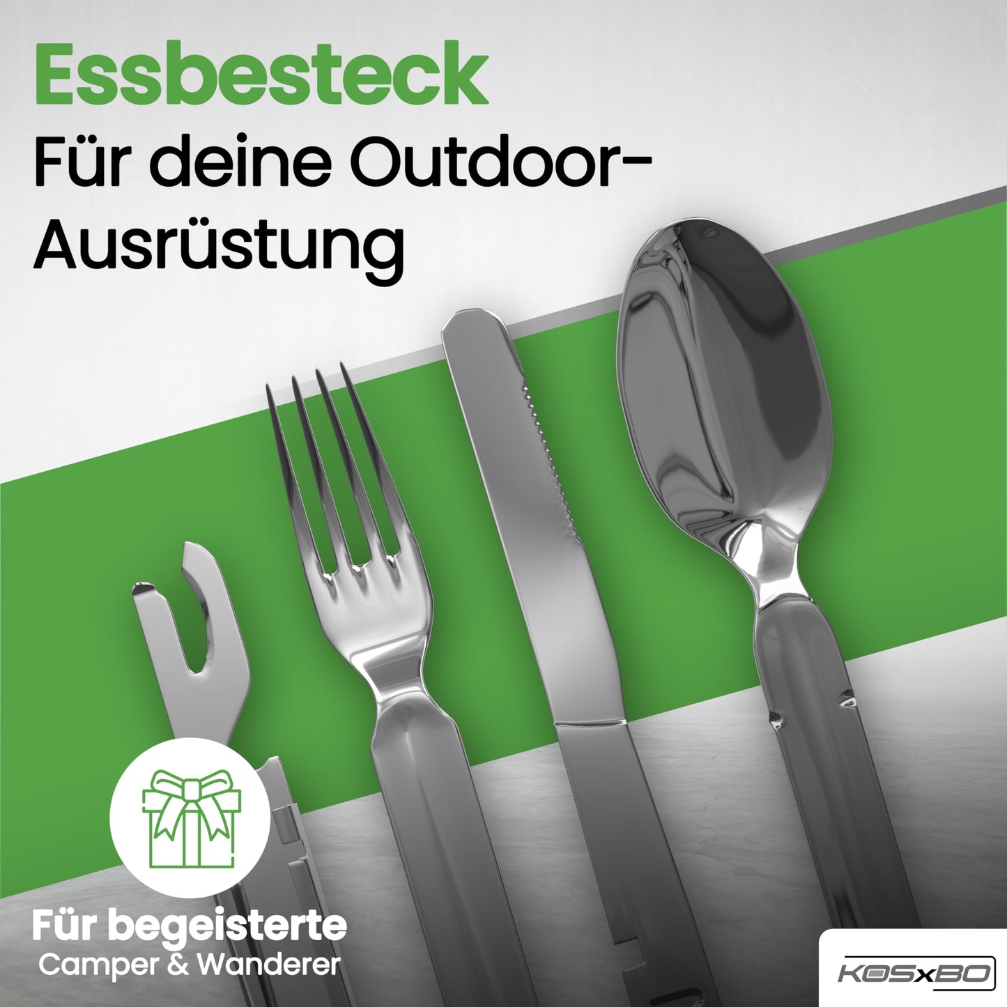BUNDESWEHR EDELSTAHL BESTECK CAMPINGBESTECK 4-TEILIG CAMPING BESTECKSET ALS ESSBESTECK FESTIVAL OUTDOOR BESTECK