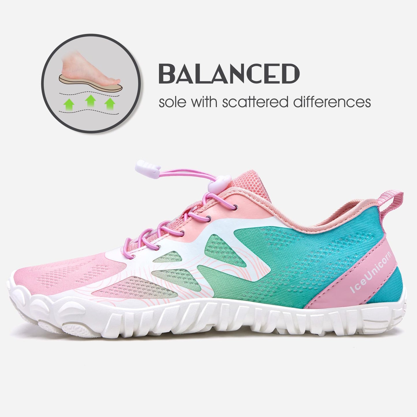 IceUnicorn Herren Damen Barfußschuhe Traillaufschuhe Fitnessschuhe Knit Minimalistische Breiter Zehenbox(A Rosa grün,37EU)