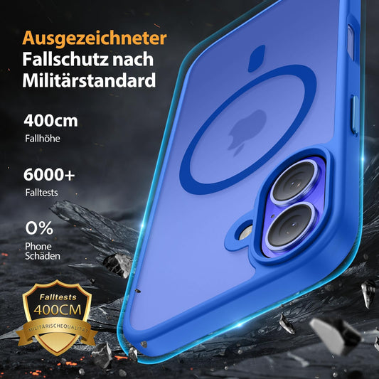Miracase Magnetisch für iPhone 16 Hülle für Magsafe[mit 2 Schutzglas] Militärschutz Stoßfest Kratzfest Anti-Fingerabdruck Samtige Haptik Dünn Handyhülle für iPhone 16 6,1 Zoll,Leuchtendes Blau