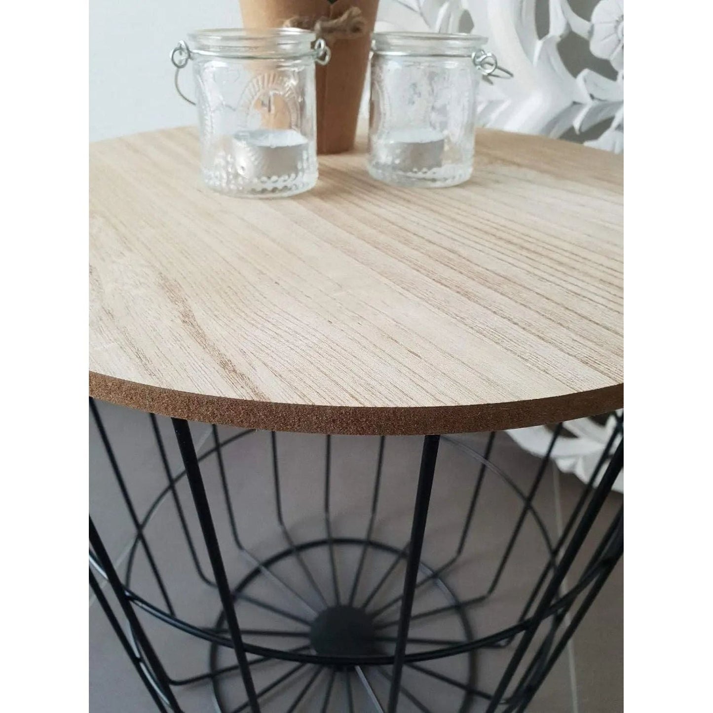 Beistelltisch Tisch mit Stauraum Ø 39 cm H=41 cm Metall/Holz Nachttisch Schwarz