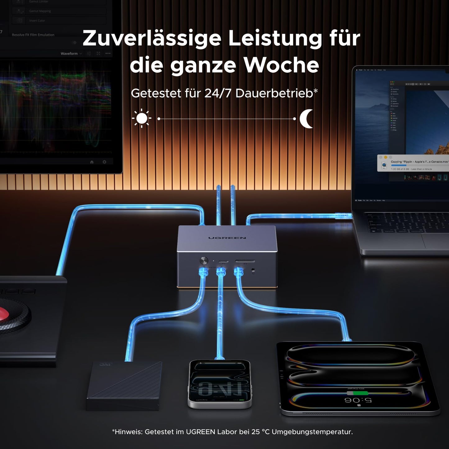 UGREEN Maxidok Thunderbolt 5 Docking Station, Revodok 17-in-1 TBT5 Dock, 120Gbps Datentransfer, 8TB M.2 NVMe SSD, Single 8K/Dual 6K@60Hz, 140W Aufladen, 2.5GbE, Kühlsystem für TBT5/4-Laptops